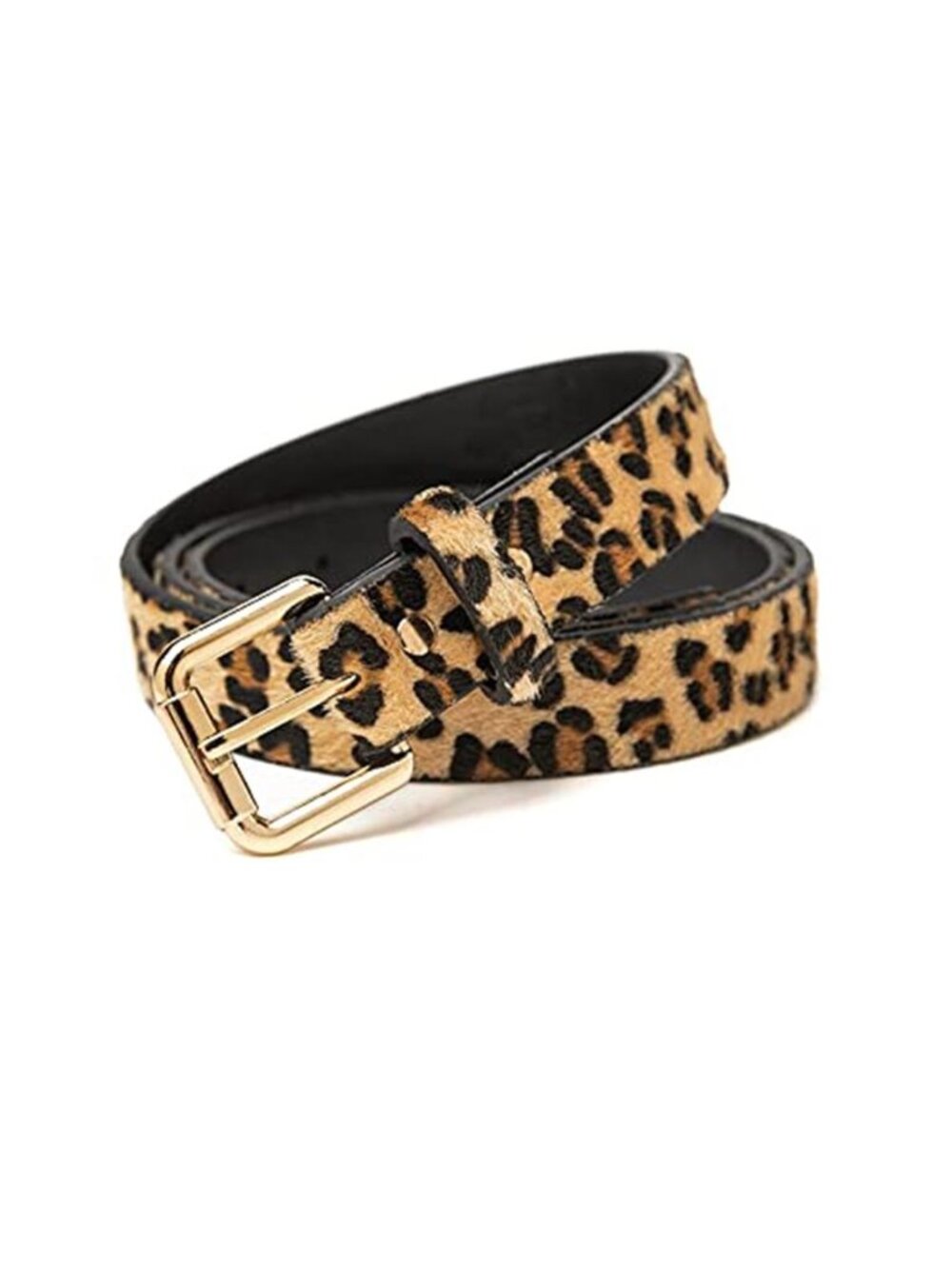 Leopard Print PU Leather Belt Women Square Gold Buckle Adjustable Jeans Dress